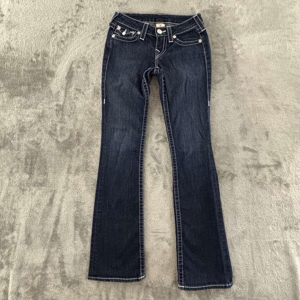 True Religion Bootcut Jeans Womens 25 Dark Wash Stretch Flap Pockets 33" Inseam